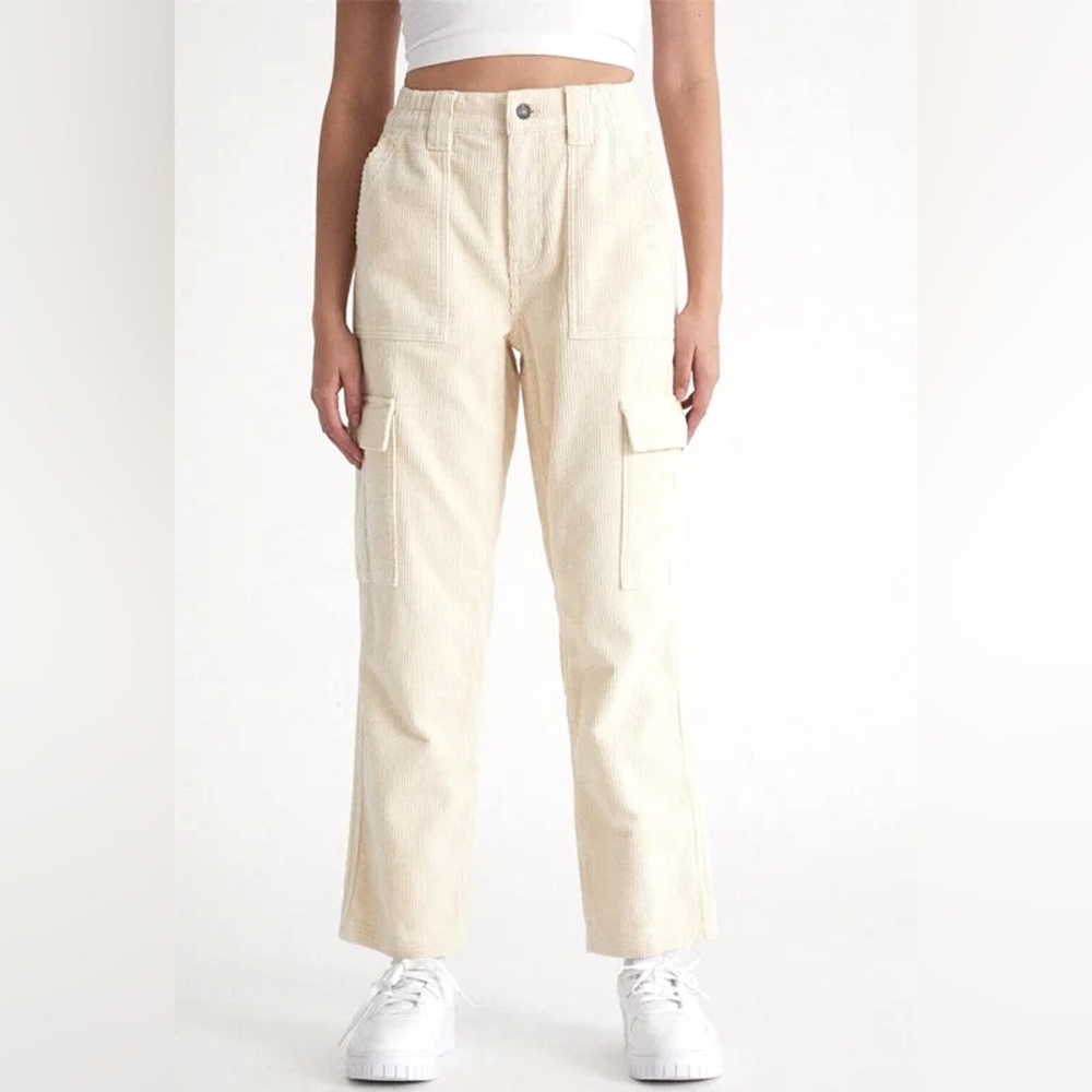 Pacsun Cream Ivory Elastic Waist Cargo Corduroy Pants Size Small
